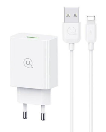 USAMS φορτιστής τοίχου SCXLTZ03 με καλώδιο Lightning, USB, 18W, λευκός