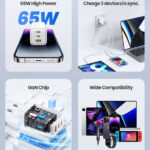 USAMS φορτιστής τοίχου US-CC180, USB & 2x USB-C, 65W PD, GaN, μαύρος