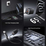 USAMS φορτιστής τοίχου CC266 με καλώδιο, USB & USB-C, 65W, GaN, μαύρος