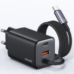USAMS φορτιστής τοίχου CC266 με καλώδιο, USB & USB-C, 65W, GaN, μαύρος