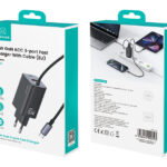 USAMS φορτιστής τοίχου CC266 με καλώδιο, USB & USB-C, 65W, GaN, μαύρος