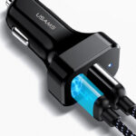 USAMS φορτιστής αυτοκινήτου C13 & καλώδιο type-C, 2x USB, 2.1A, μαύρο