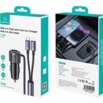 USAMS φορτιστής αυτοκινήτου CC287 με 2 σε 1 καλώδιο, USB/USB-C θύρες, 66W, μαύρος